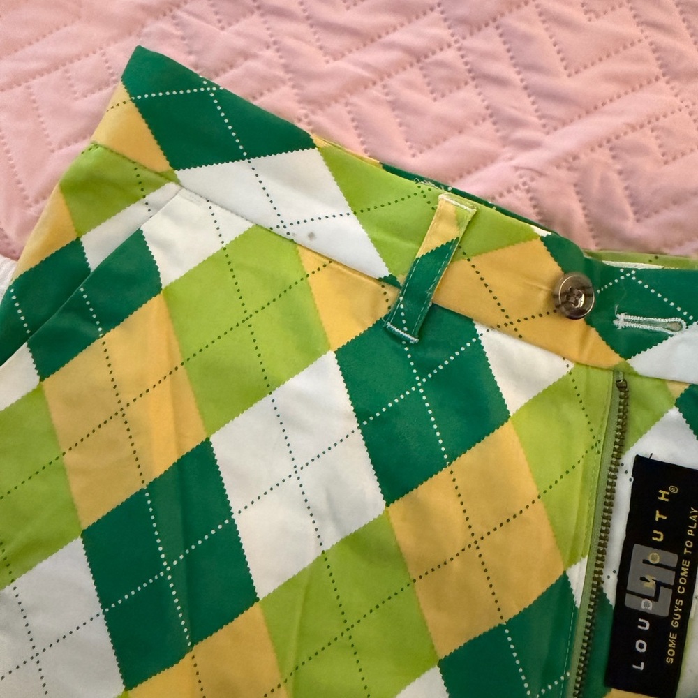 Loudmouth Vibrant Green and Yellow Argyle Men’s shorts - Picture 4 of 9